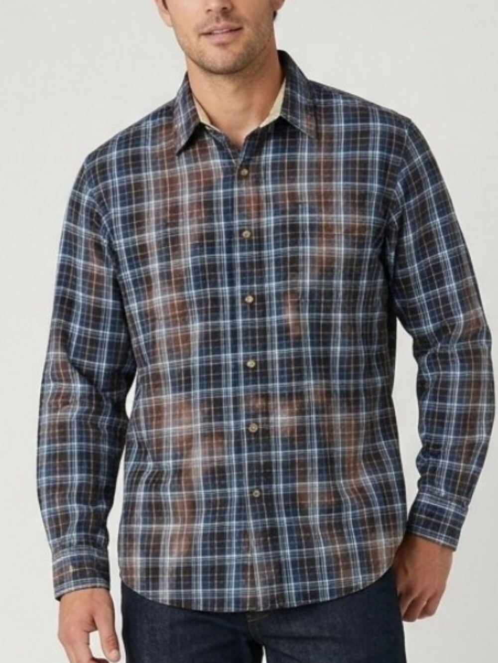Wrangler Custom Bleach Wrinkle Resistant Plaid Button Down Long Sleeve Shirt